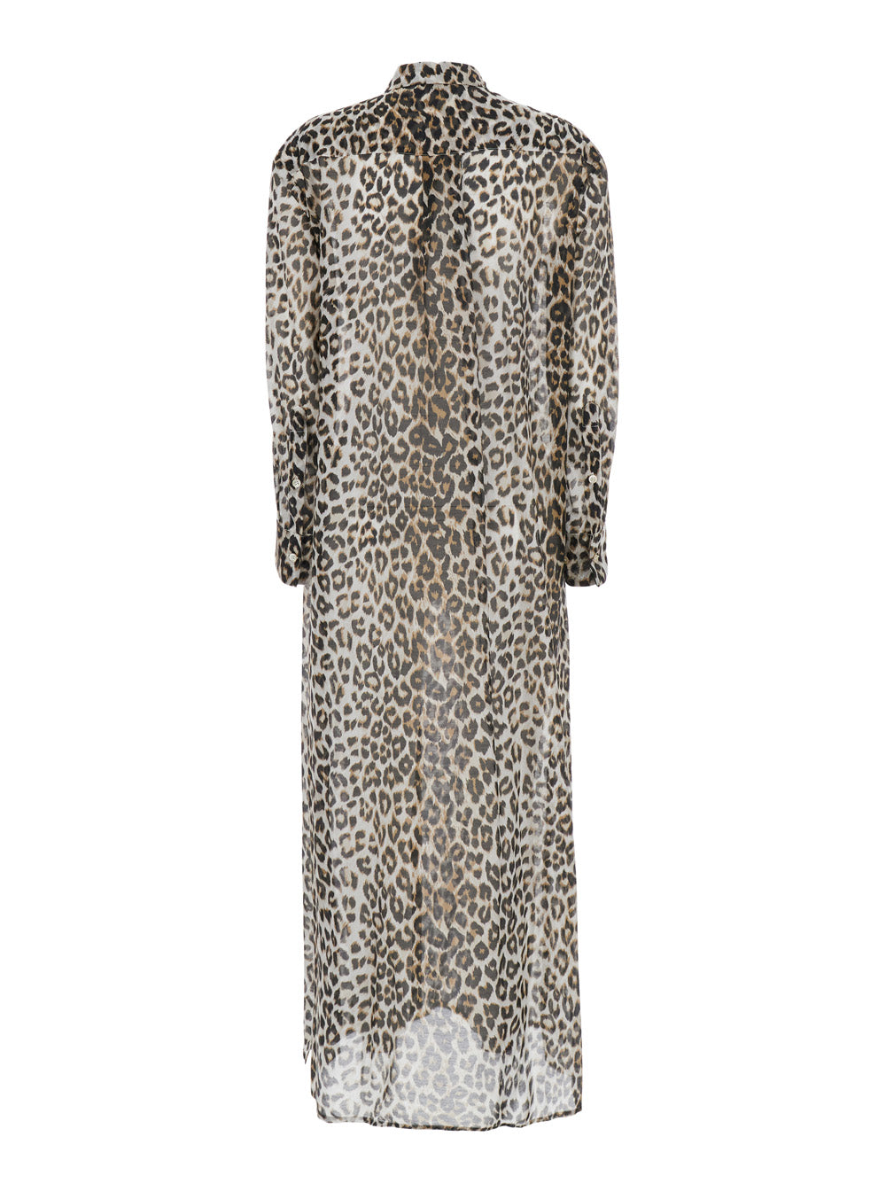 Dress Animalier Print Brown With Long Sleeves And Front Buttons Viscose Women