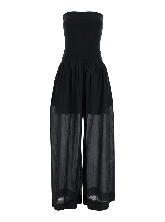 Black Jumpsuit with Long Sleeves and Back Zip Closure in Tech Fabric for Women Jumpsuits