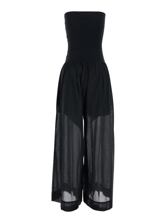 Black Jumpsuit with Long Sleeves and Back Zip Closure in Tech Fabric for Women Jumpsuits