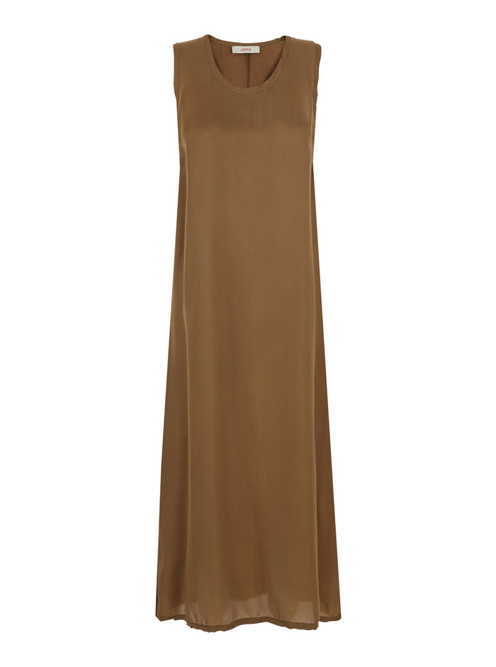 Long Viscosa Dress With Sleeveless Viscose Brown Women