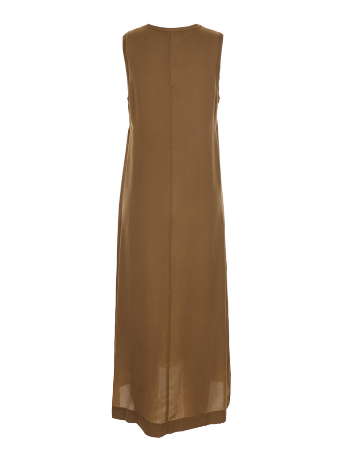 Long Viscosa Dress With Sleeveless Viscose Brown Women
