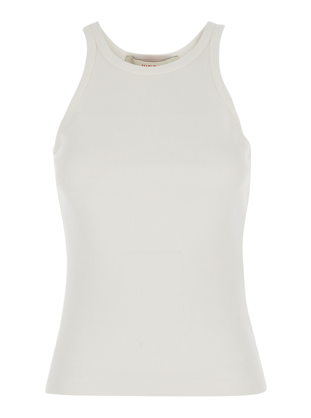 RIBBED TANK TOP - White with round neckline and thin straps. Made of cotton. White. Women. Tops