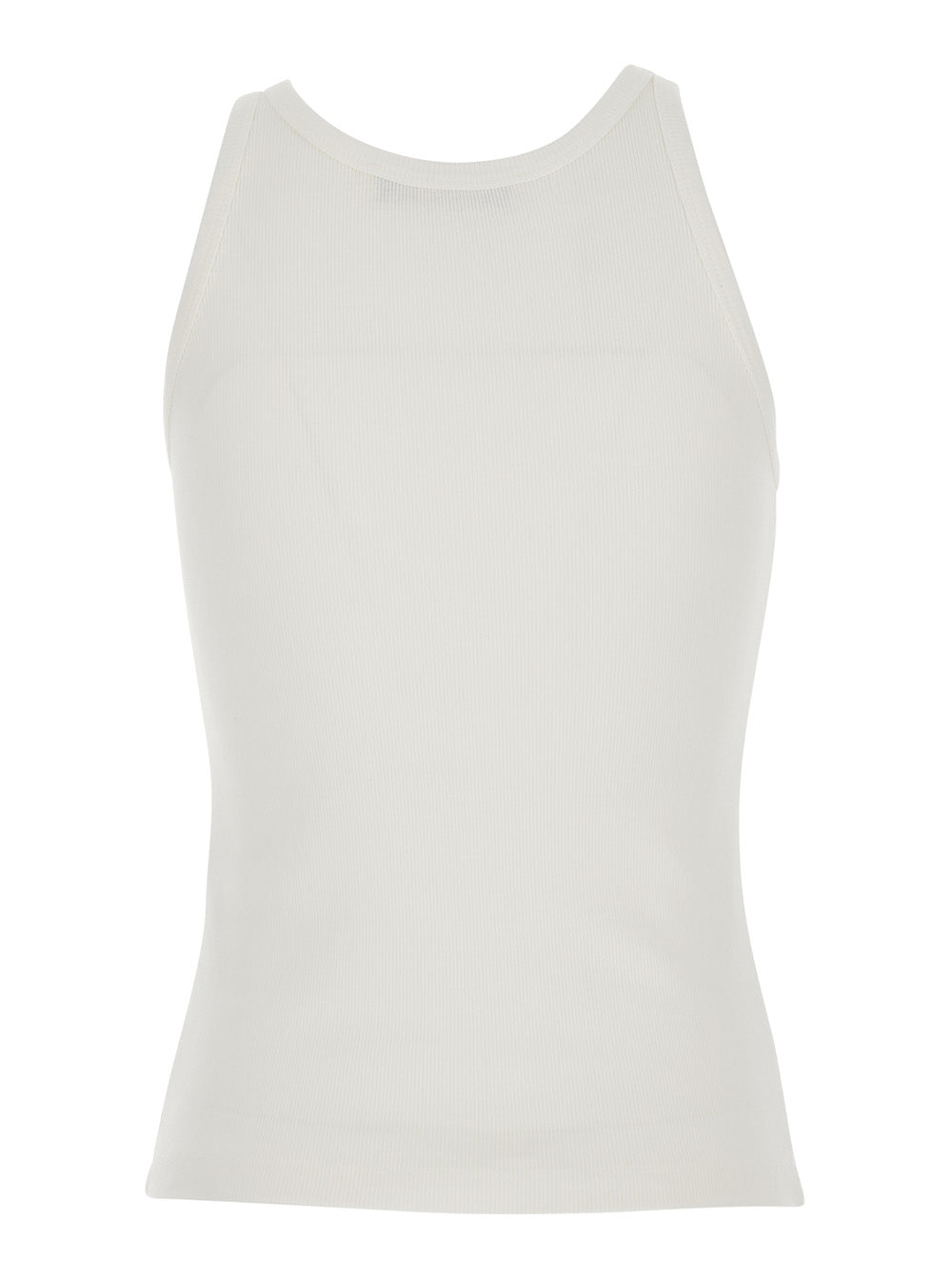 RIBBED TANK TOP - White with round neckline and thin straps. Made of cotton. White. Women. Tops