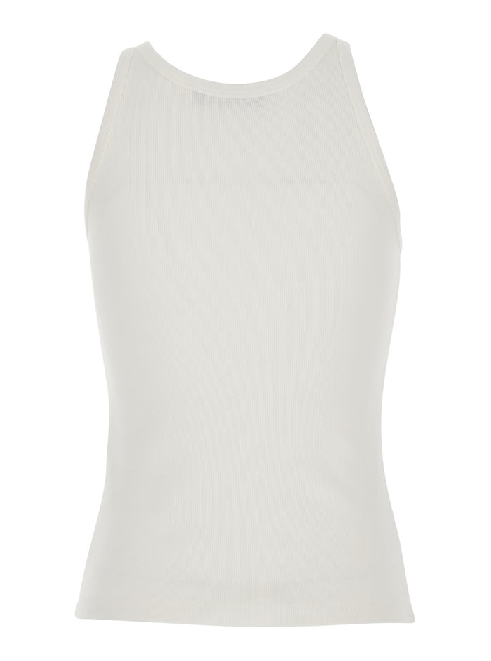 RIBBED TANK TOP - White with round neckline and thin straps. Made of cotton. White. Women. Tops
