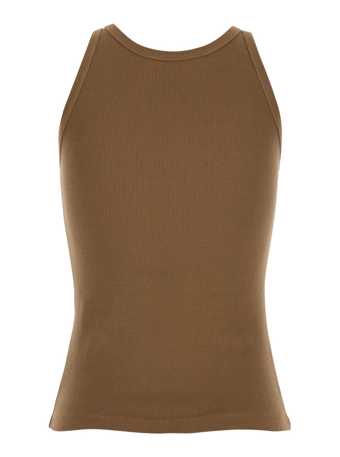RIBBED TANK TOP JUCCA Brown with Round Neck in Cotton for Women Tops