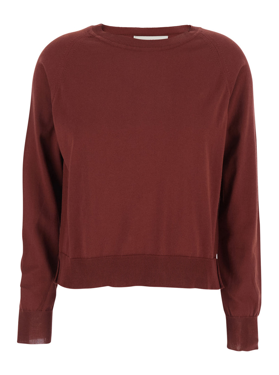 Crew Neck Cotton Sweater Red Tops