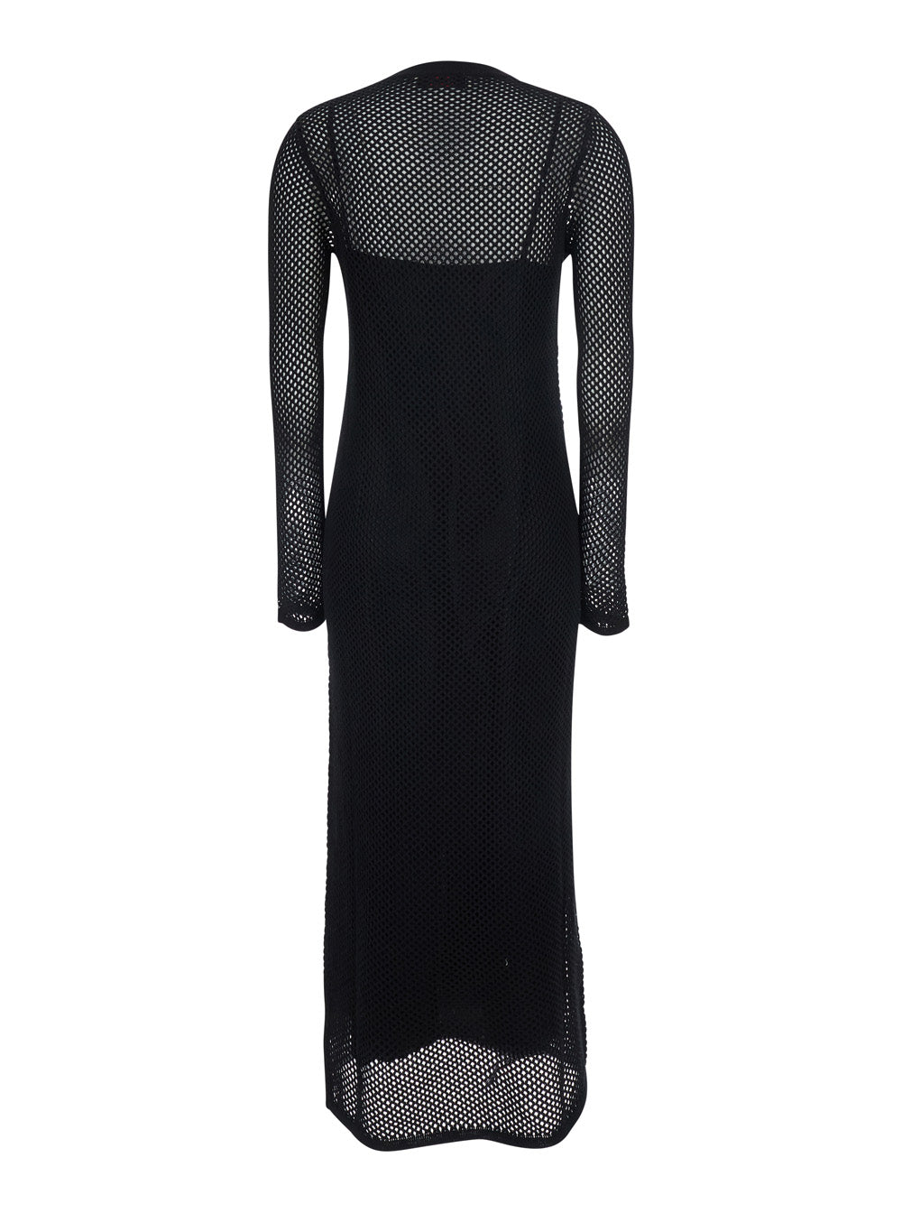 Long Black Dress with Sleeves and Perforated Details