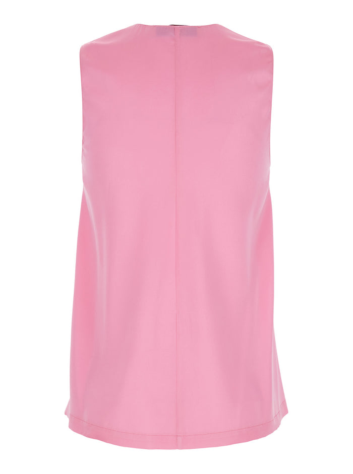 Sleeveless Silk Top with V-Neck Pink Women Tops