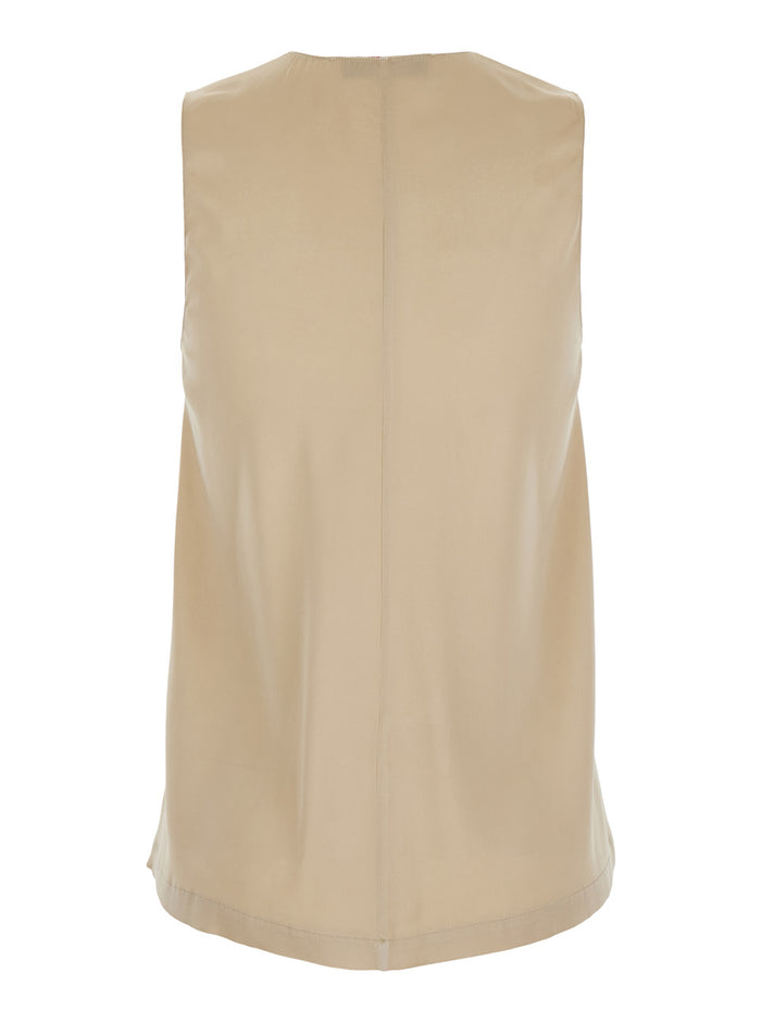Sleeveless Silk Top with V-Neck Beige Women Tops