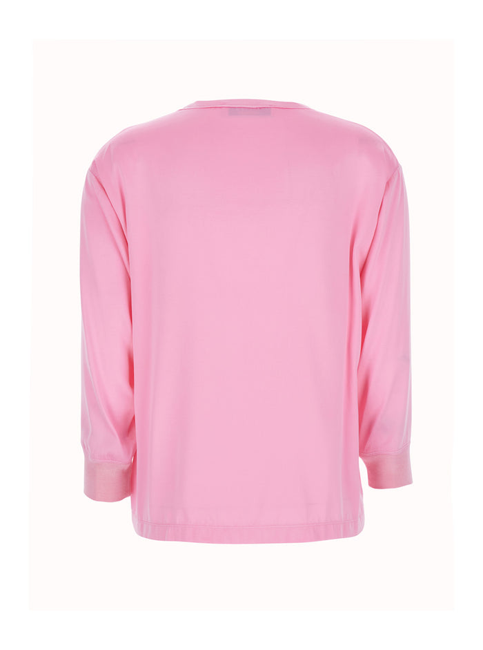 LONG SLEEVE TOP WITH ROUND NECK PINK Shirts And Blouses