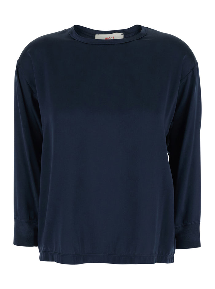 Blue Top ROUND NECK LONG SLEEVES with and in Viscose for Women Blu Shirts Blouses