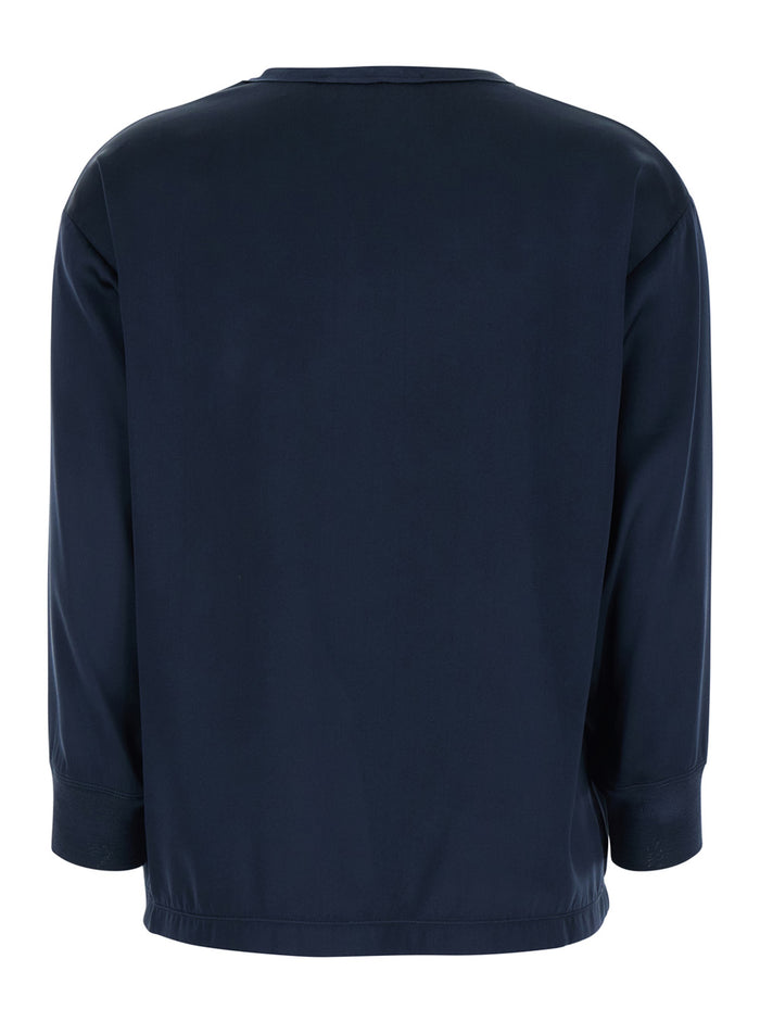 Blue Top ROUND NECK LONG SLEEVES with and in Viscose for Women Blu Shirts Blouses