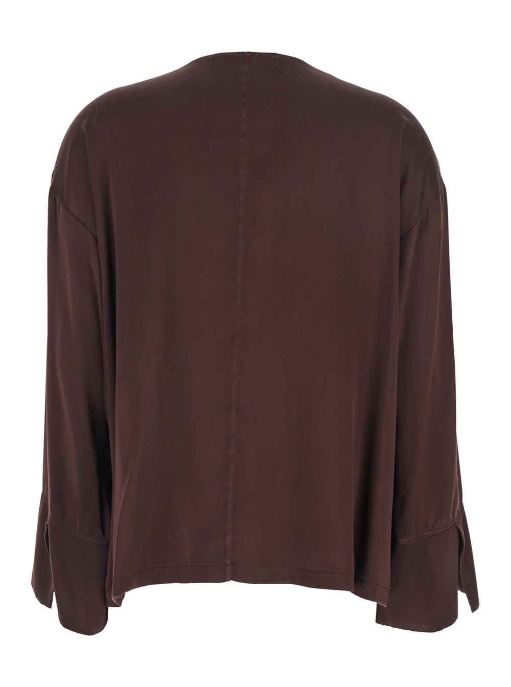 Silk Blouse with V-Neck and Wide Long Sleeves Brown Women Shirts Blouses