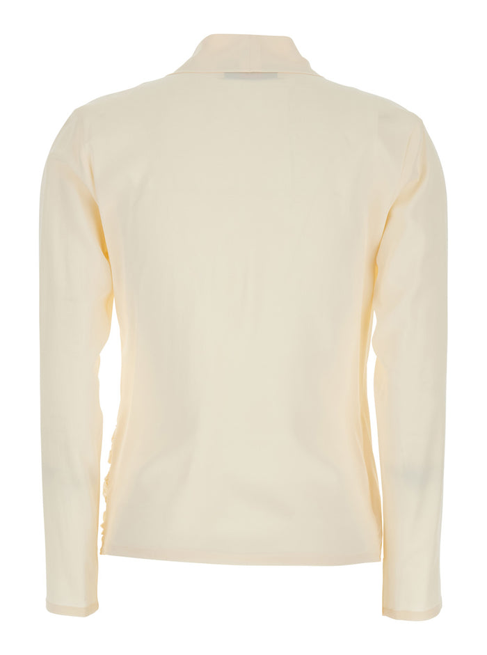 White V-Neck Blouse with Draping on the Front for Women Shirts And Blouses