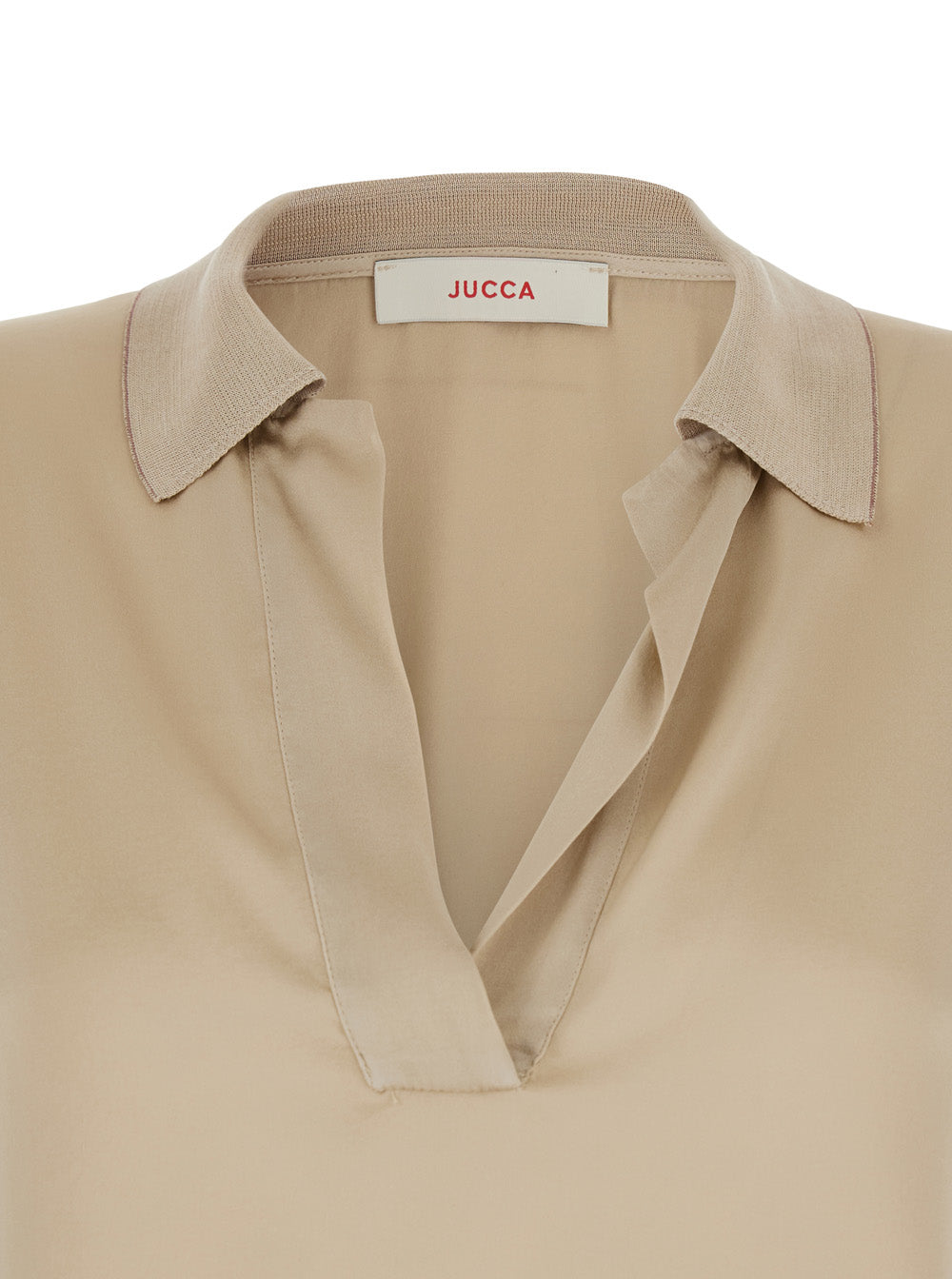 Beige V-Neck Blouse with Polo Collar for Women Shirts And Blouses
