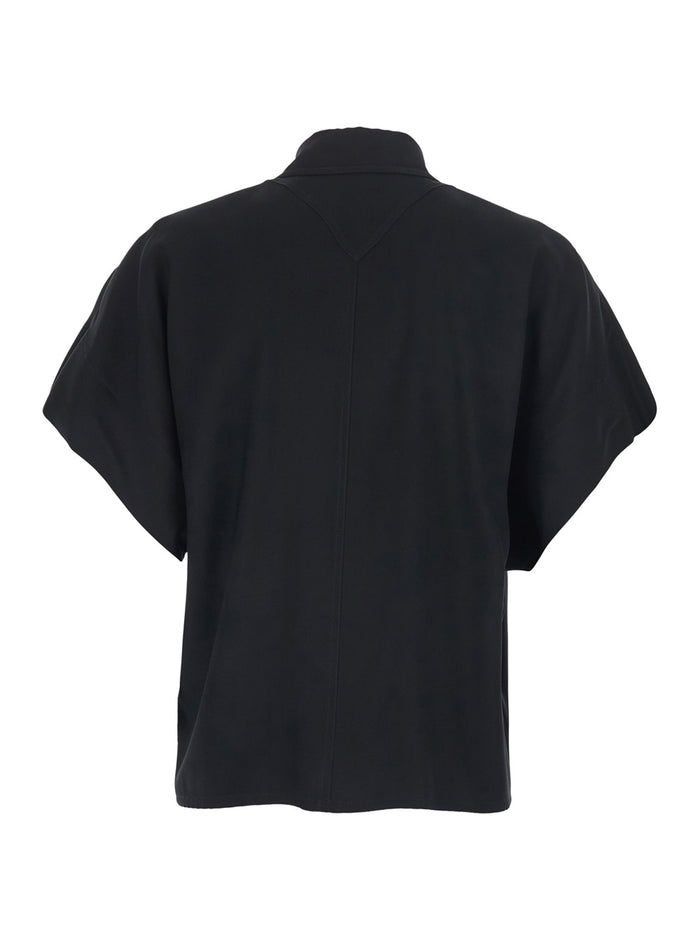 Black Shirt JUCCA with Classic Collar and Short Sleeves in Womens Fabric Blouses