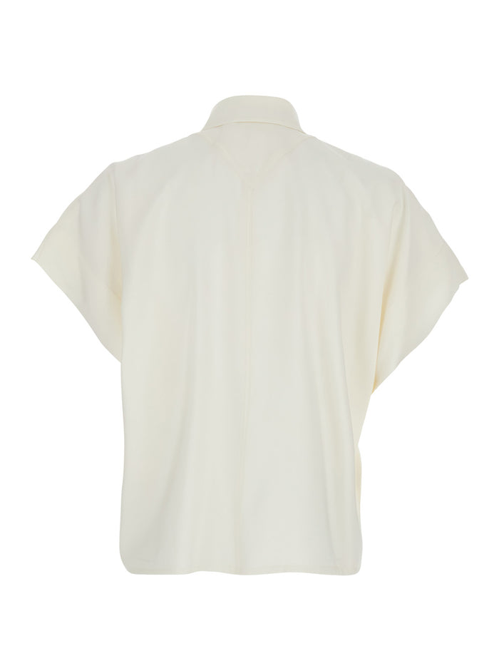 White Shirt with Classic Collar and Short Sleeves in Womens Fabric Blouses