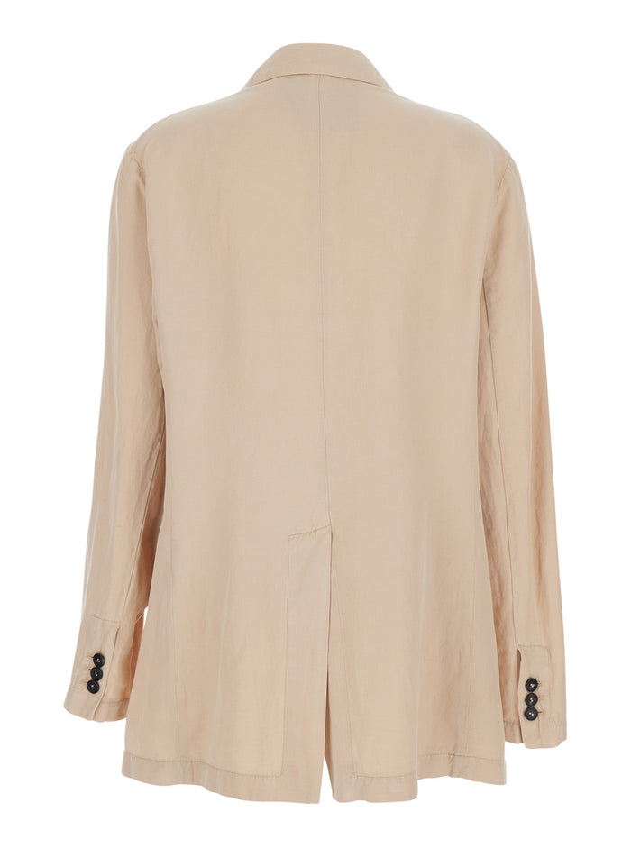 Beige Single-breasted Jacket with Notched Revers for Women Blazers