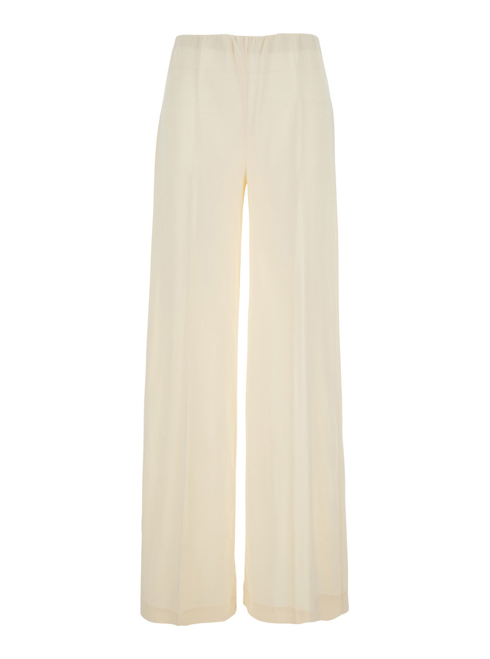 White Fabric Elasticated Waist Pants for Women Trousers