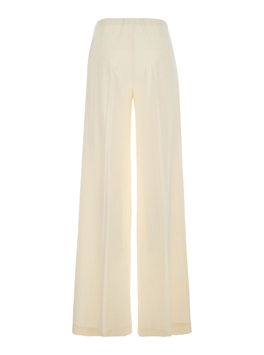 White Fabric Elasticated Waist Pants for Women Trousers