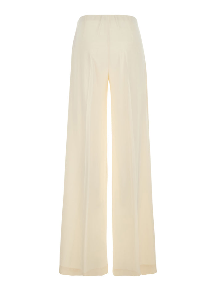 White Fabric Elasticated Waist Pants for Women Trousers