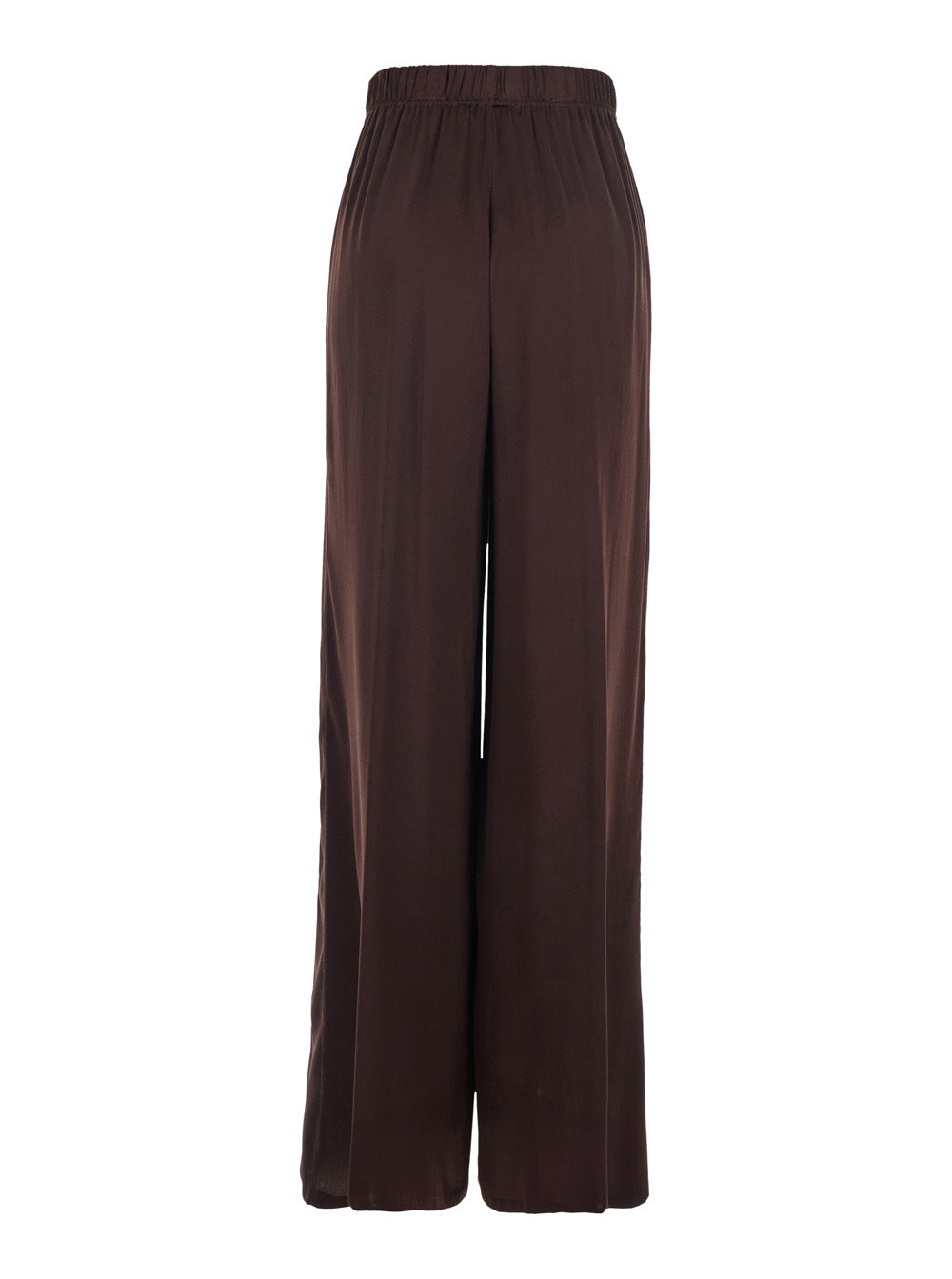 Silk Pants with Elastic Waist and Side Welt Pockets Brown Women Trousers