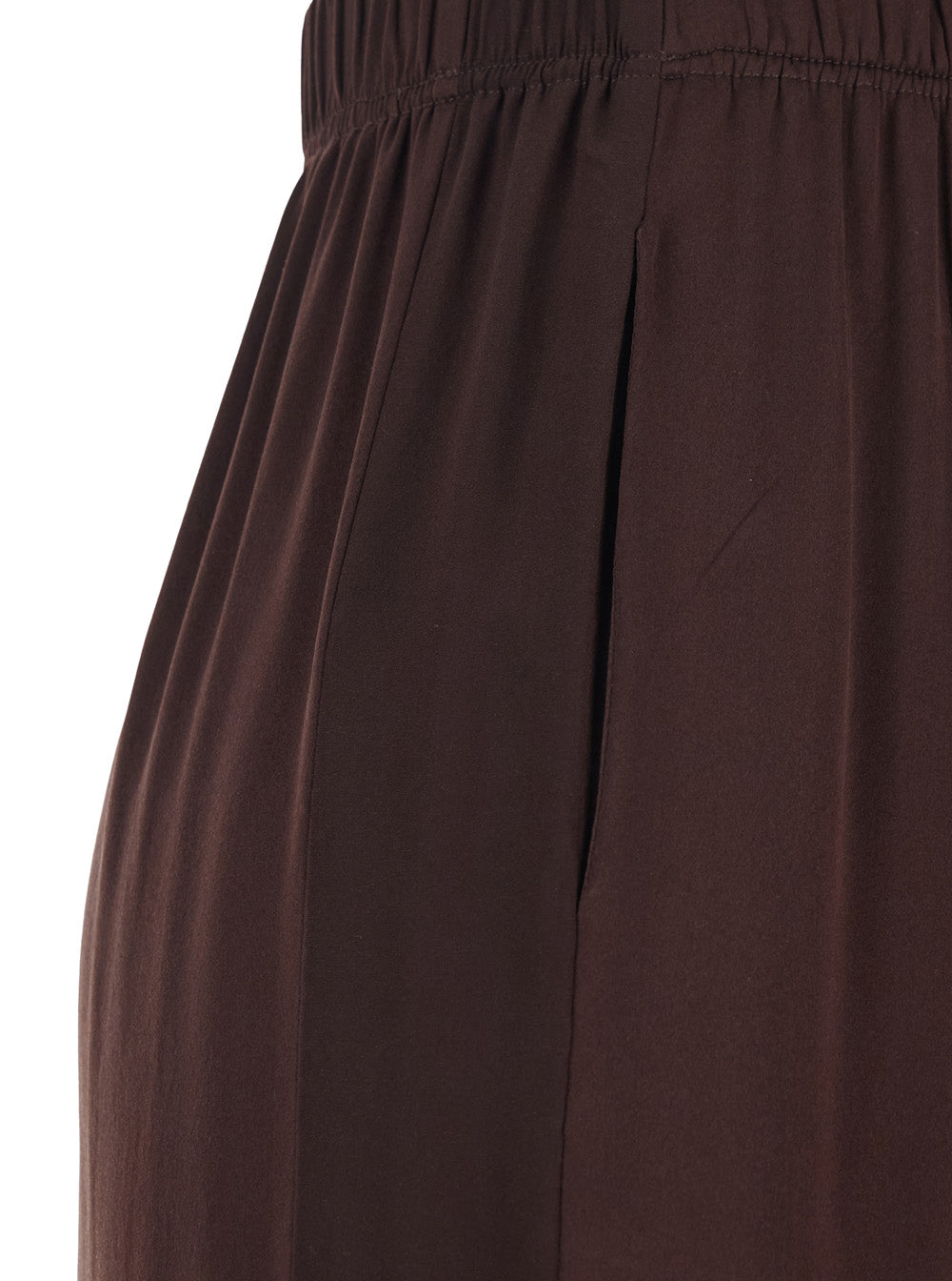 Silk Pants with Elastic Waist and Side Welt Pockets Brown Women Trousers