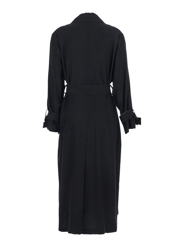 Double-breasted Trench Coat with Waist Belt in Black for Women Outerwear
