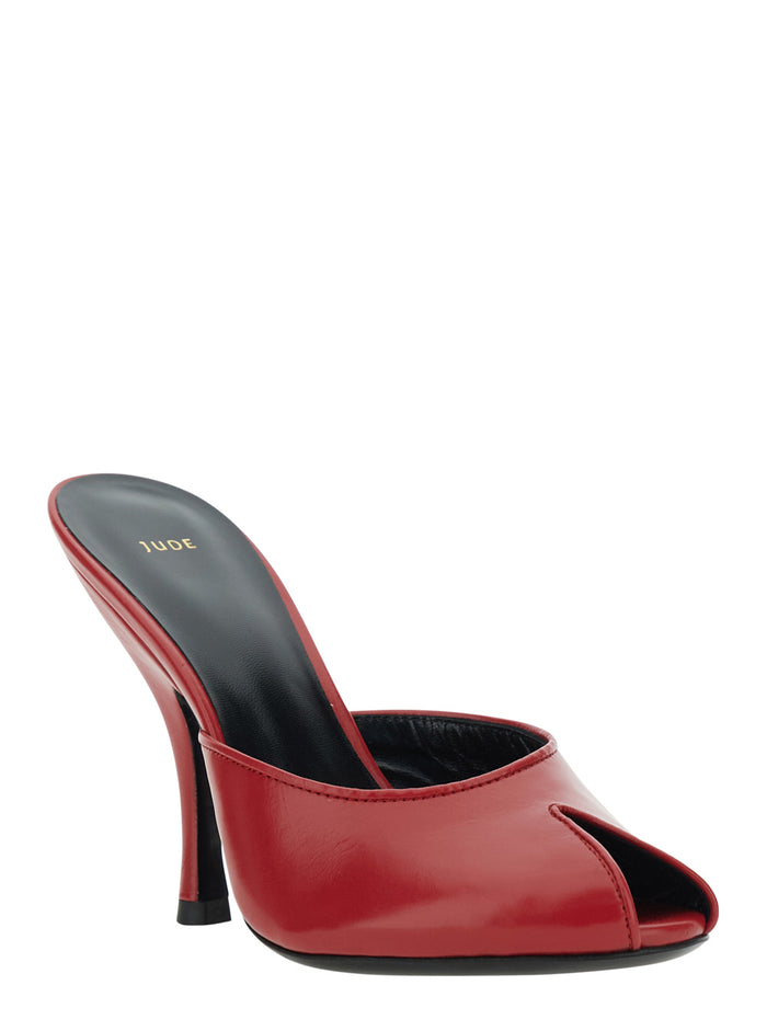 Date Mule In Red Leather Womens Heeled Sandals Lambskin Heels