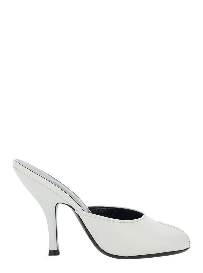 Date Mule In White Leather - Heels Elegant Design With Details Women Lambskin