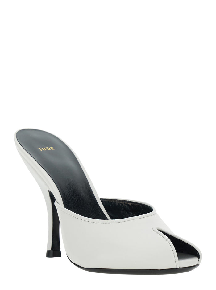 Date Mule In White Leather - Heels Elegant Design With Details Women Lambskin