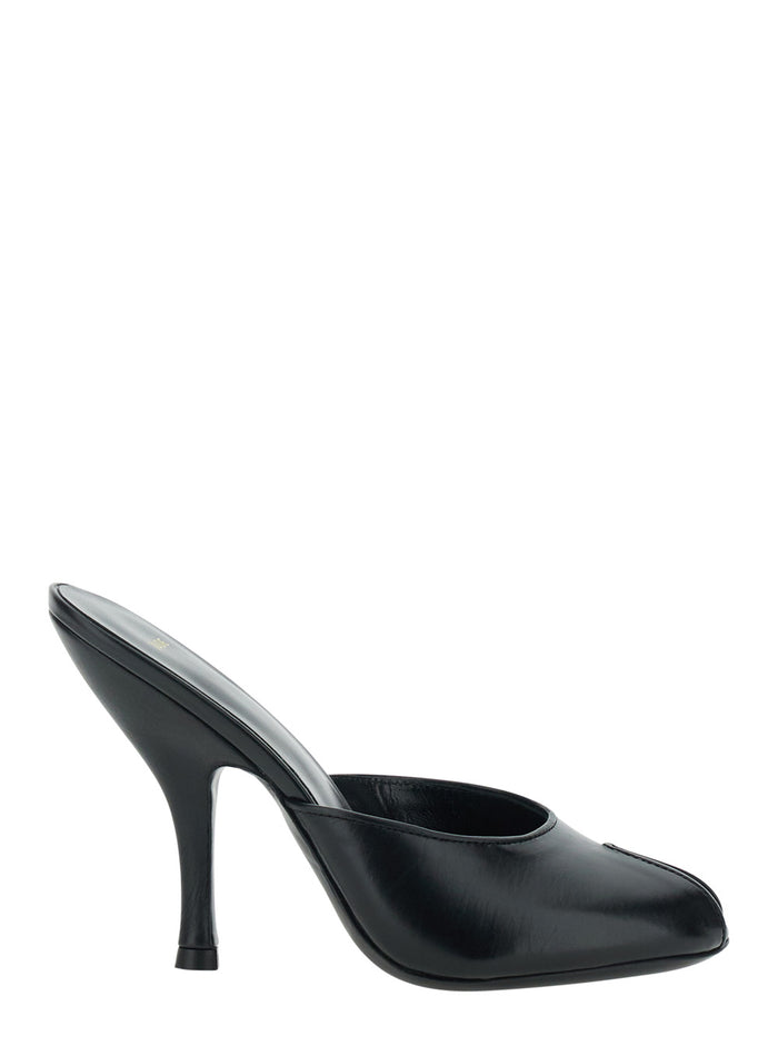 Date Mule Black Leather Heeled Lambskin Heels