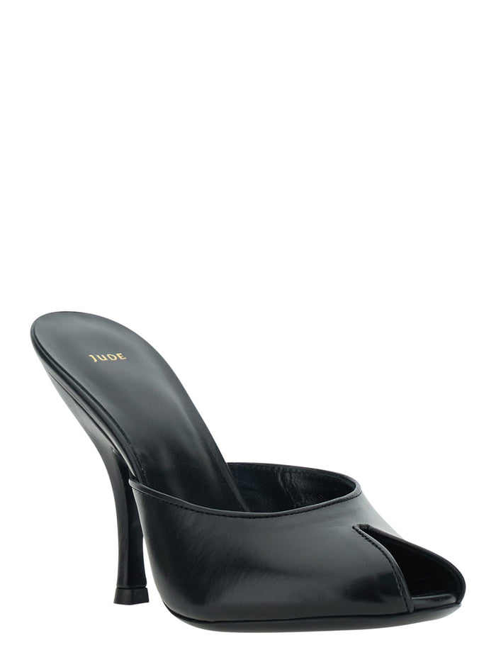 Date Mule Black Leather Heeled Lambskin Heels