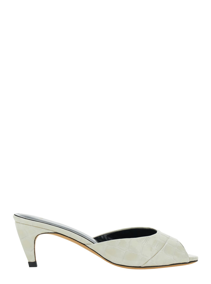 Cave Mule Cream Croc Embossed Leather White Calf Heels