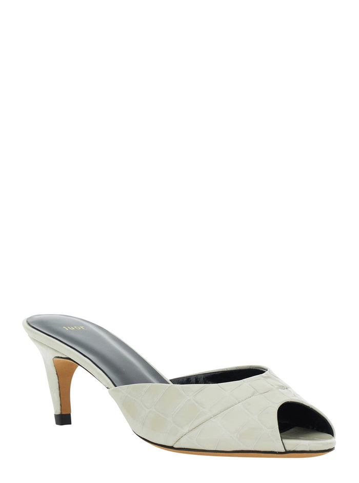 Cave Mule Cream Croc Embossed Leather White Calf Heels