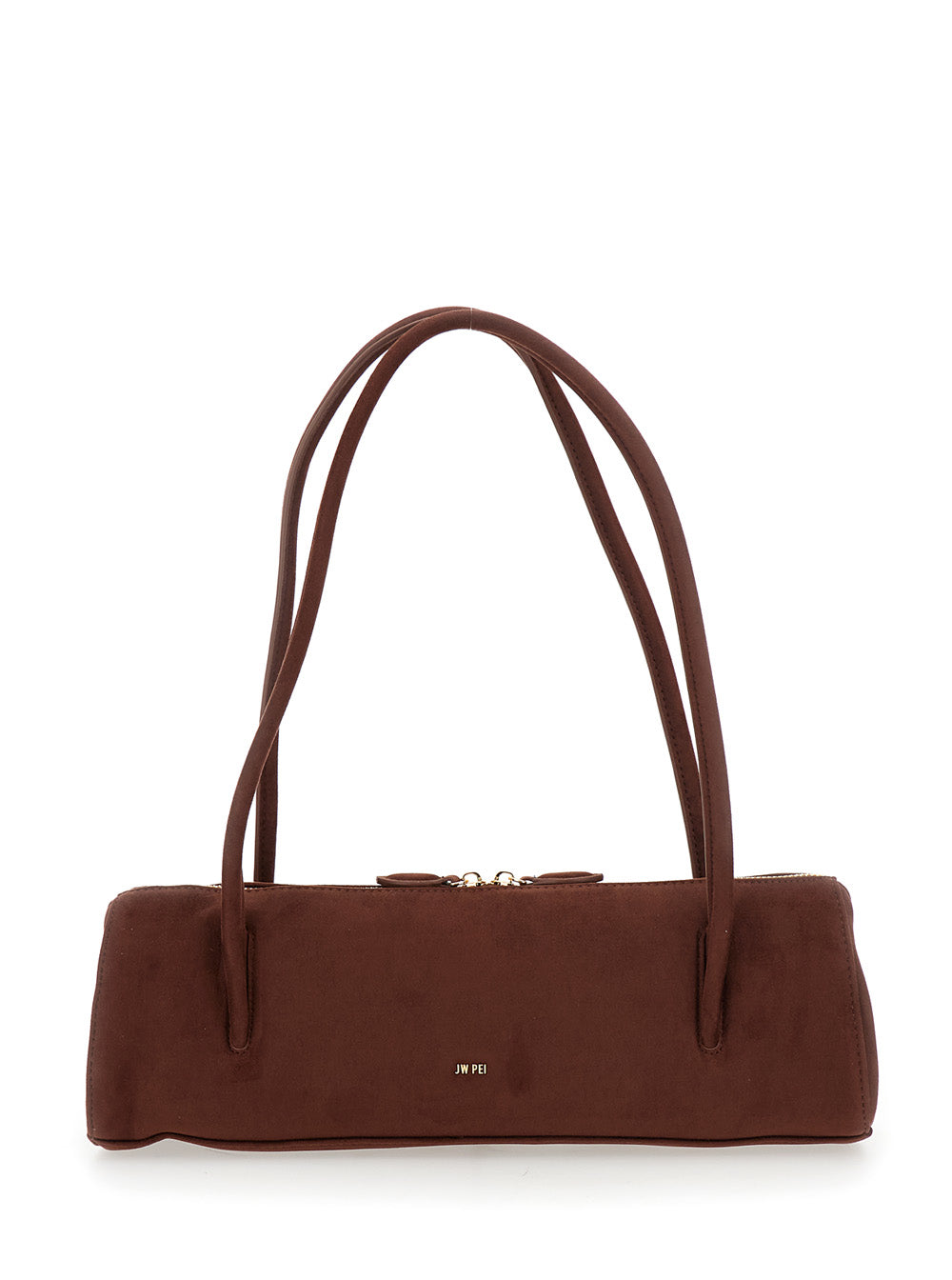 Shoulder Bag Nova with Two Top Handles and Lettering Logo on the Front in Brown Suede for Women Polyester