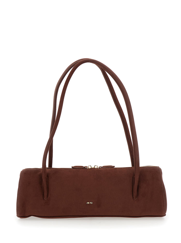 Shoulder Bag Nova with Two Top Handles and Lettering Logo on the Front in Brown Suede for Women Polyester