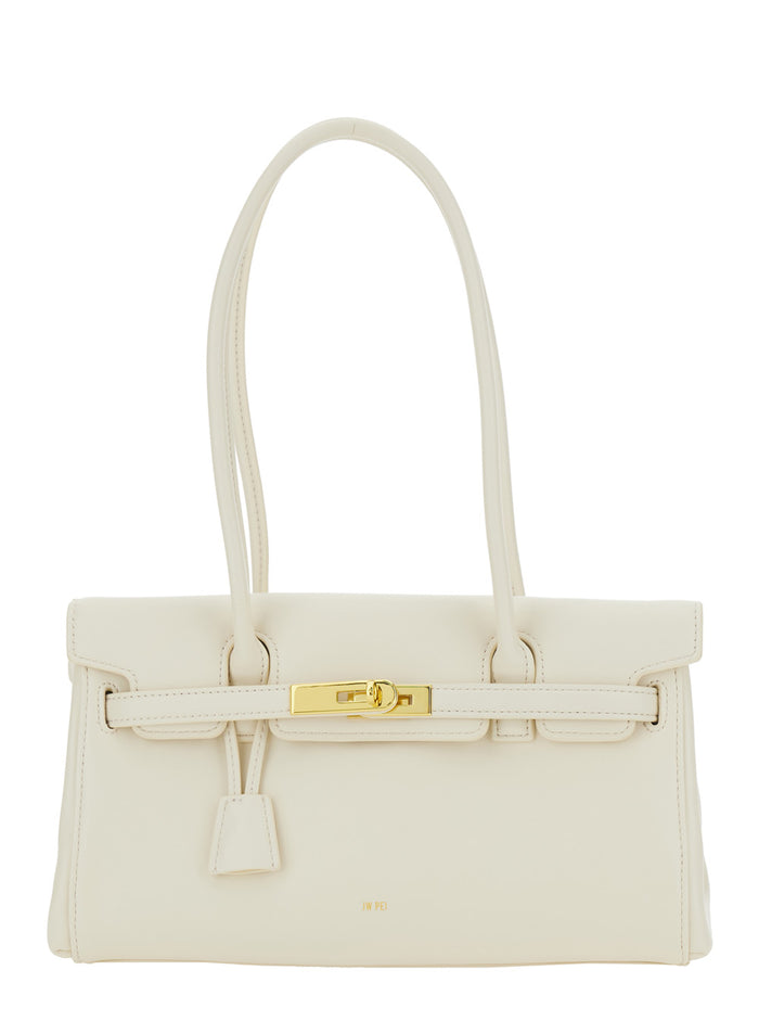 Yara White Shoulder Bag With Twist-Lock Closure And Contrasting Stitching Ecoleather Woman