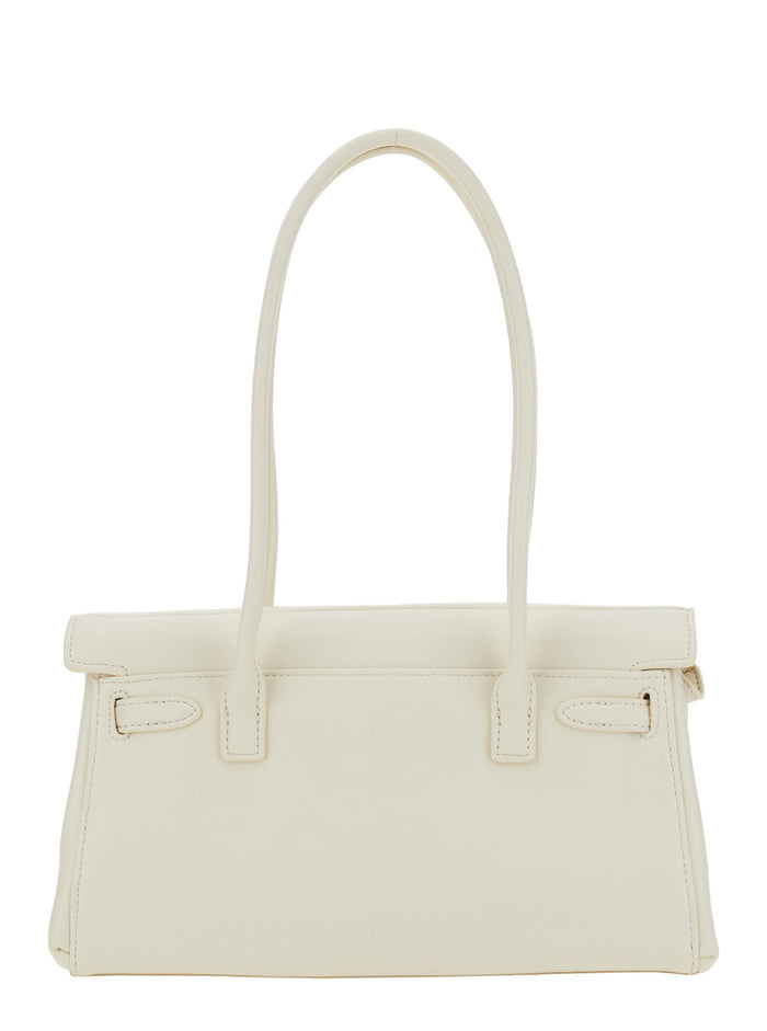 Yara White Shoulder Bag With Twist-Lock Closure And Contrasting Stitching Ecoleather Woman