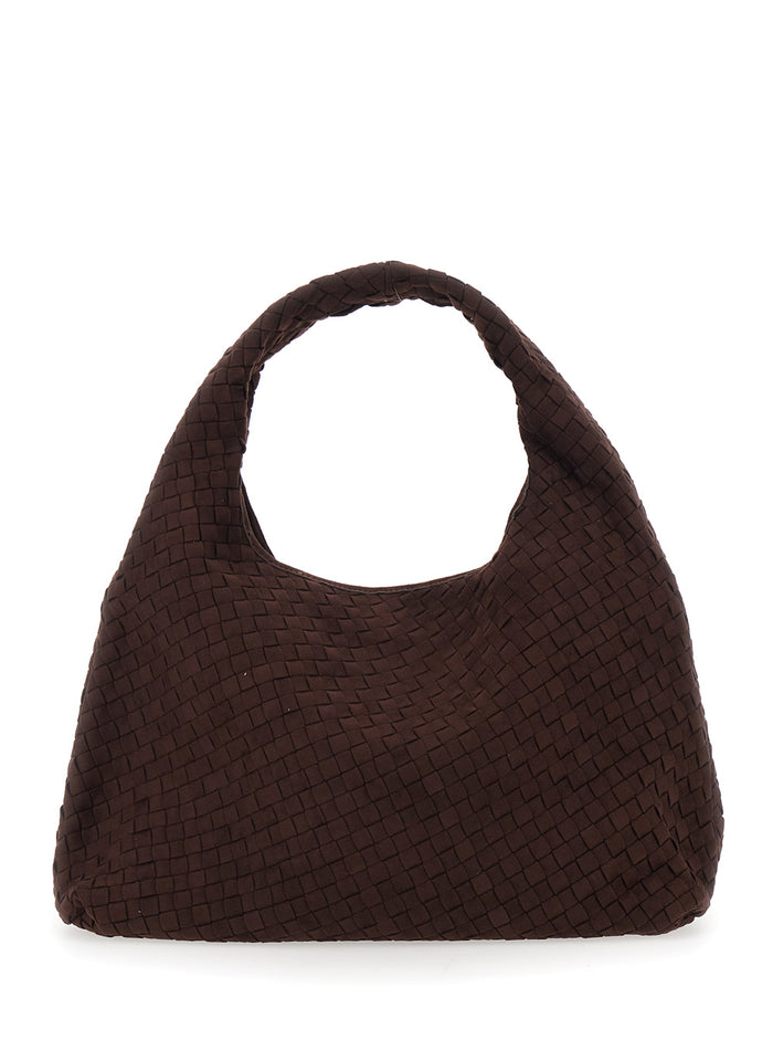 Shoulder Bag Laura with Top Handle and Ecoleather Intreccio Motif Brown Polyester