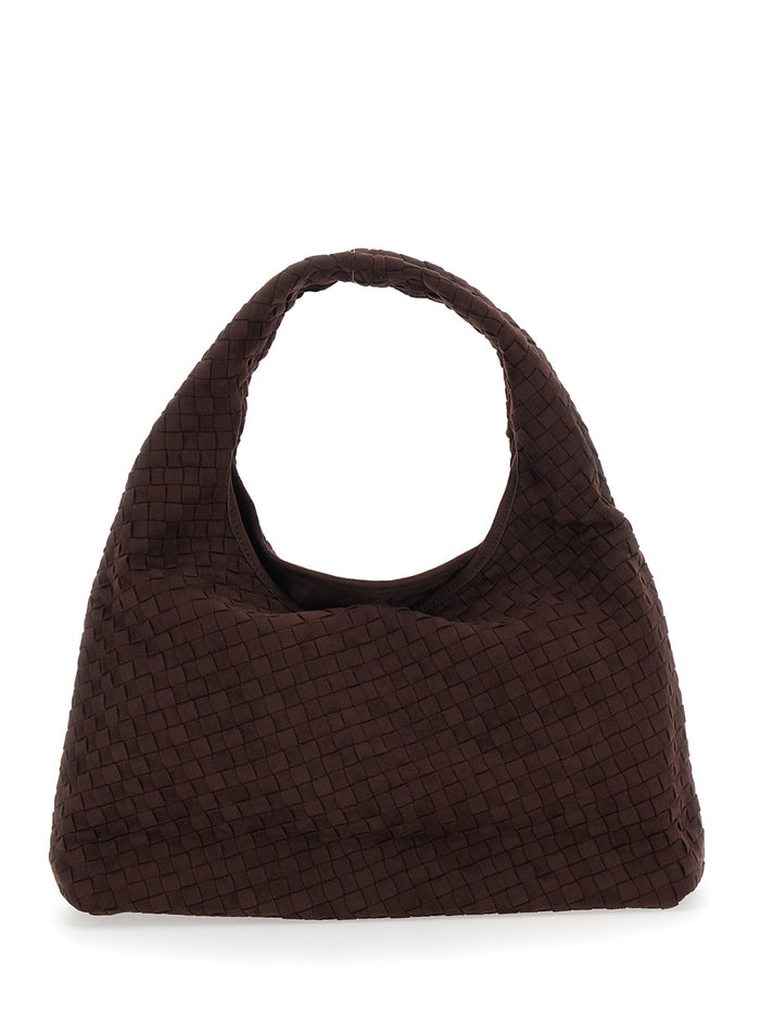 Shoulder Bag Laura with Top Handle and Ecoleather Intreccio Motif Brown Polyester