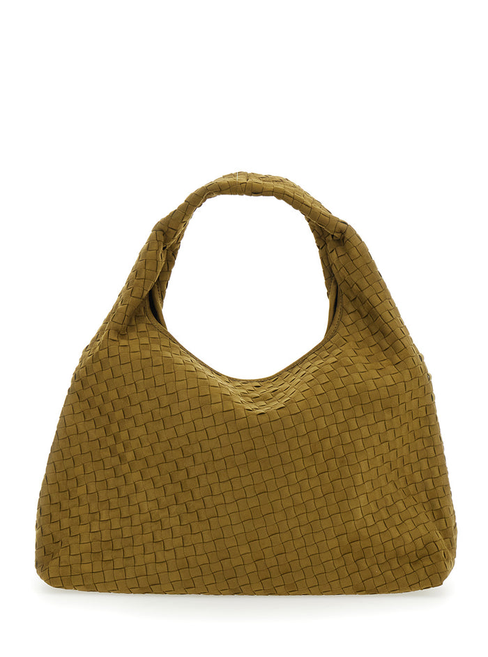 Shoulder Bag Laura with Top Handle and Ecoleather Intreccio Motif Green Women Polyester