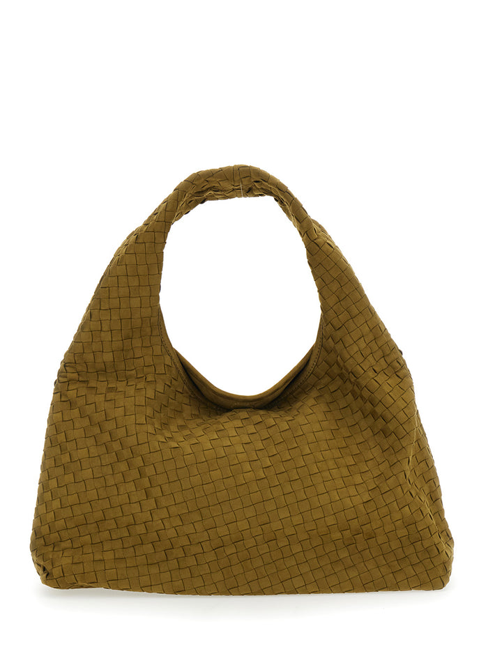 Shoulder Bag Laura with Top Handle and Ecoleather Intreccio Motif Green Women Polyester
