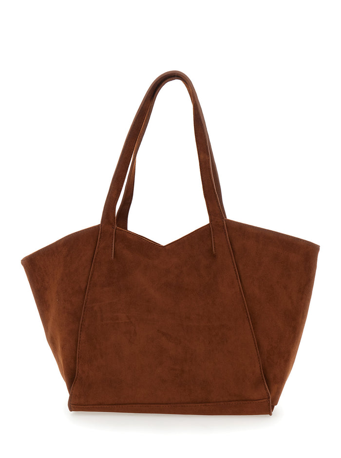 Kiana Tote Bag with Logo Plate on the Front in Brown Ecoleather for Women Polyester