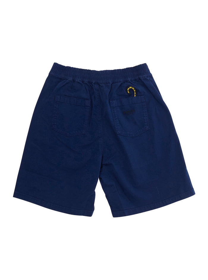 Blue Bermuda Shorts with Elastic Waist and Logo on Front for Kids Blu Cotton