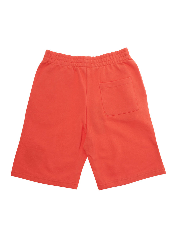 Red Cotton Bermuda Shorts With Elastic Waist And Logo On Front For Kids