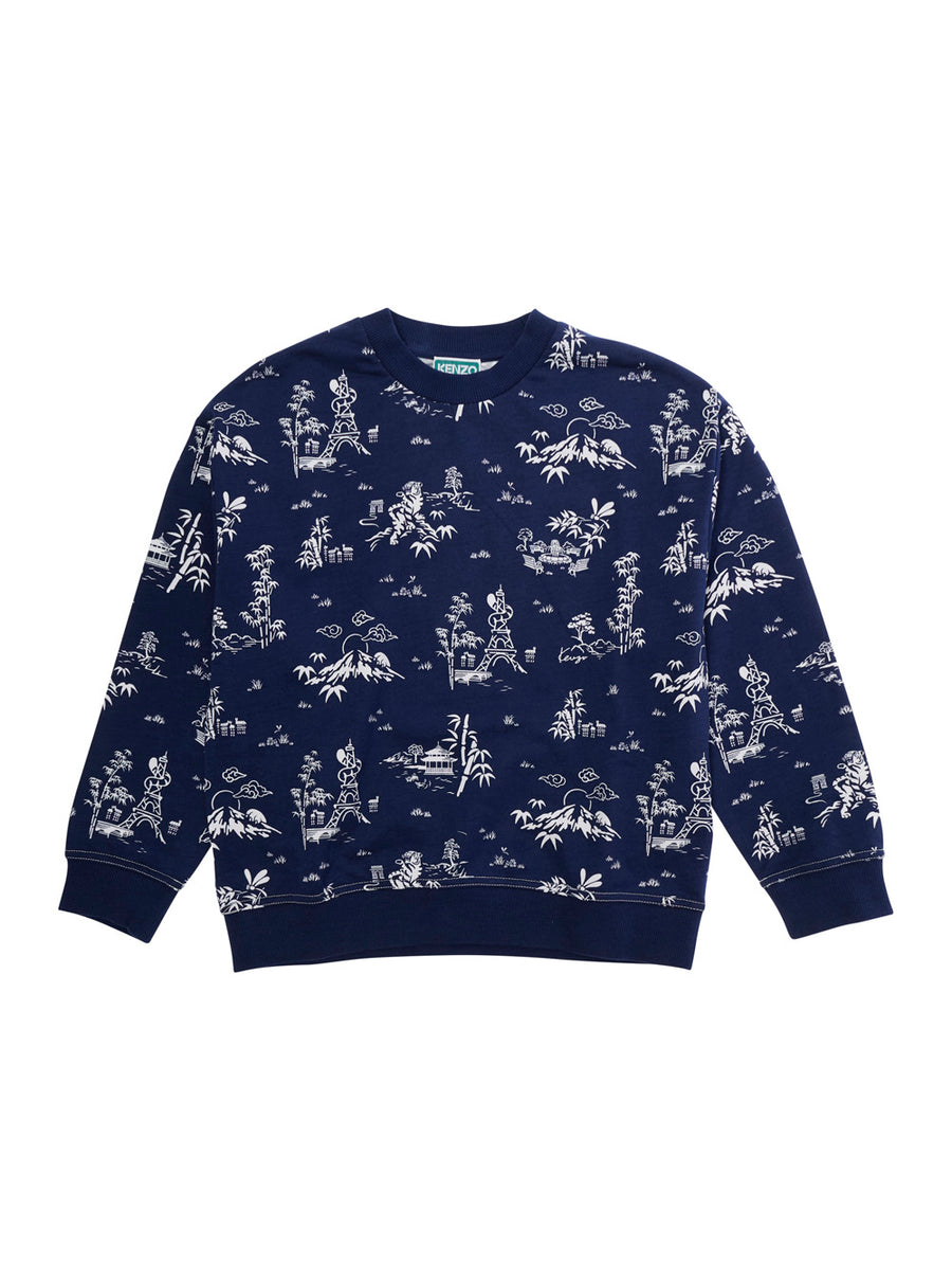 Crewneck Sweatshirt Blue Cotton Hoods & Sweatshirts