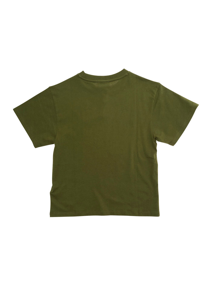 Crew Neck T-Shirt with Logo Print on the Front in Green Cotton for Kids Tshirts And Polo Shirts
