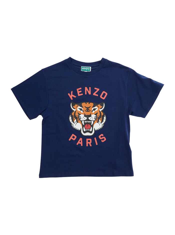 Blue T-Shirt with Logo Print on the Front in Cotton for Kids Blu Tshirts And Polo Shirts