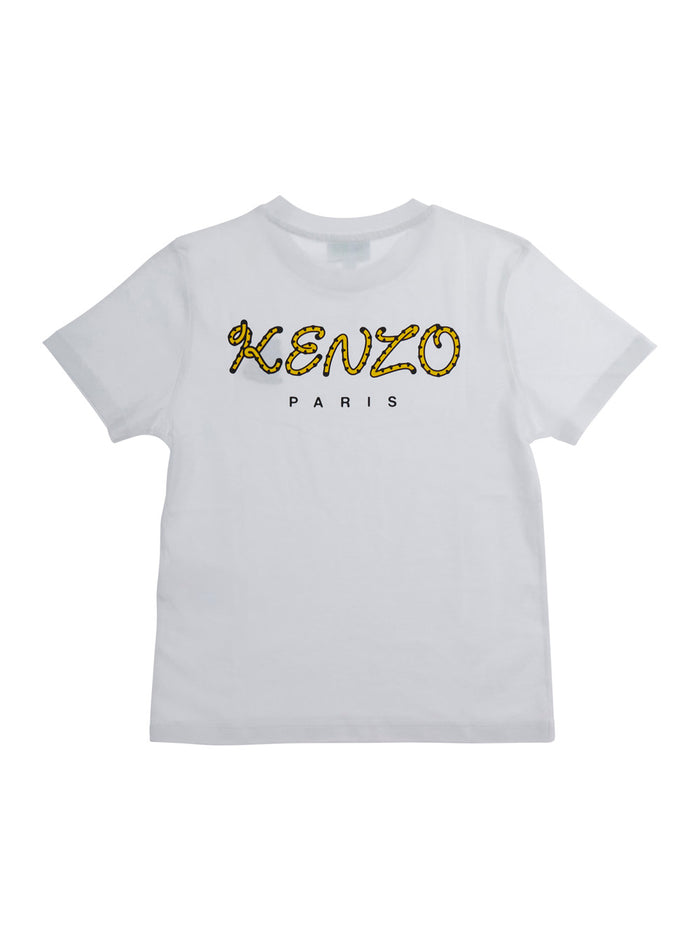 White T-Shirt with Embroidered Logo on Front and Lettering Back in Cotton for Kids Tshirts Polo Shirts